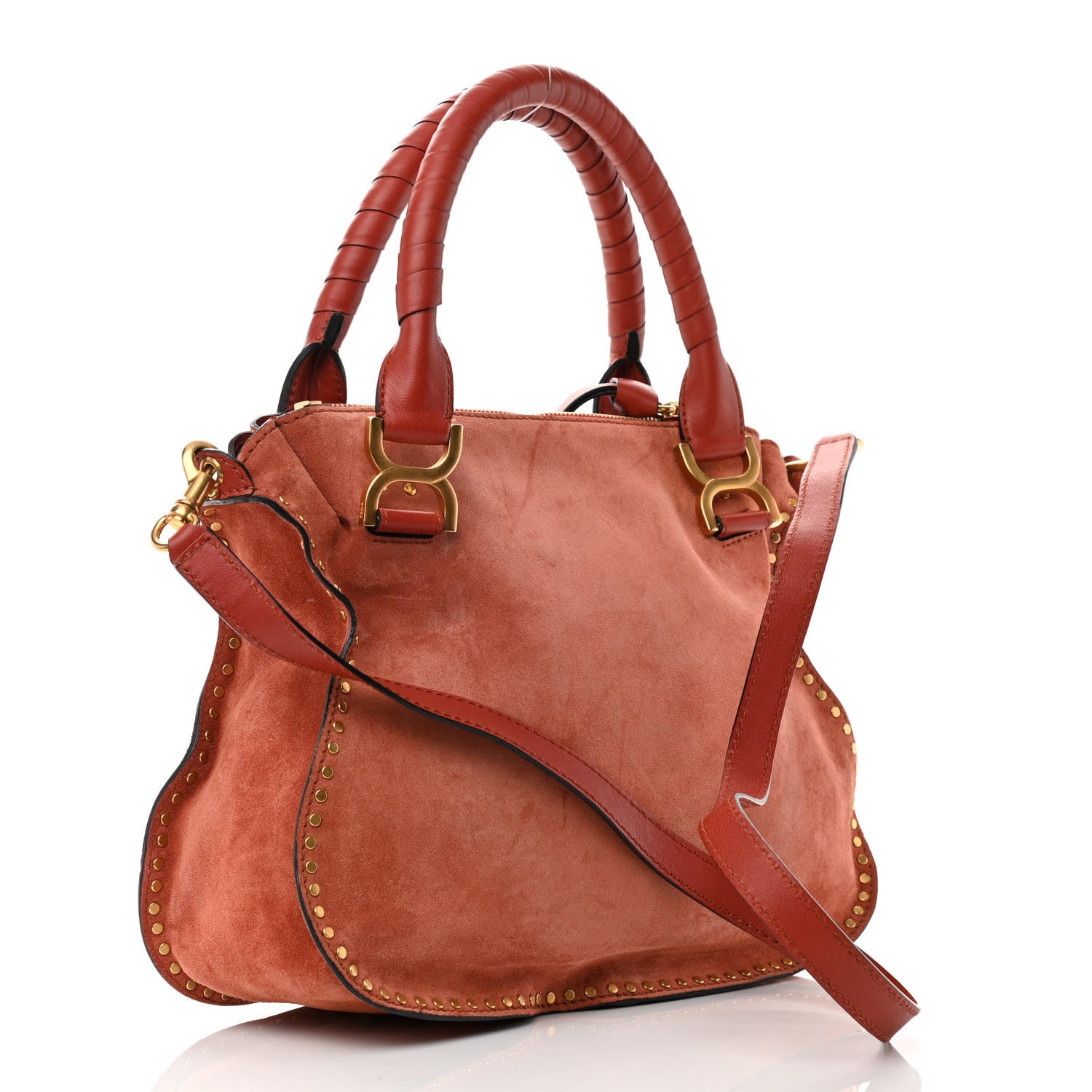 Chloe Suede Calfskin Braided Medium Marcie Satchel Terracotta Red 3 of 13