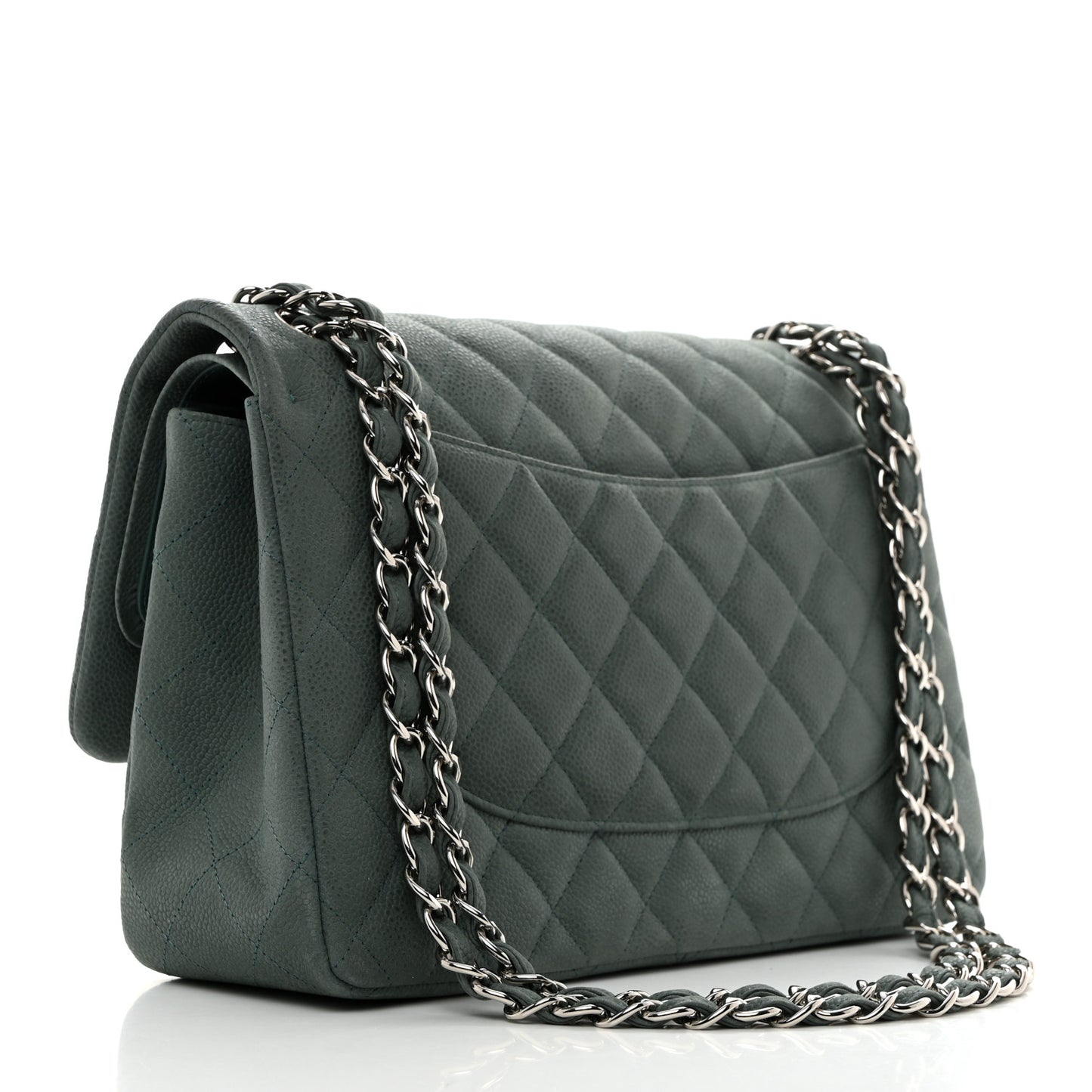 Iridescent Caviar Quilted Jumbo Double Flap Green