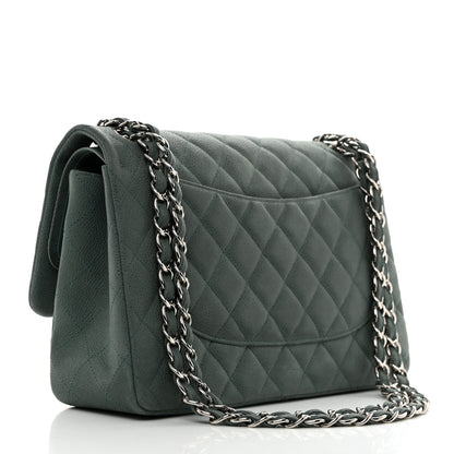 Chanel Iridescent Caviar Quilted Jumbo Double Flap Green 2 of 13