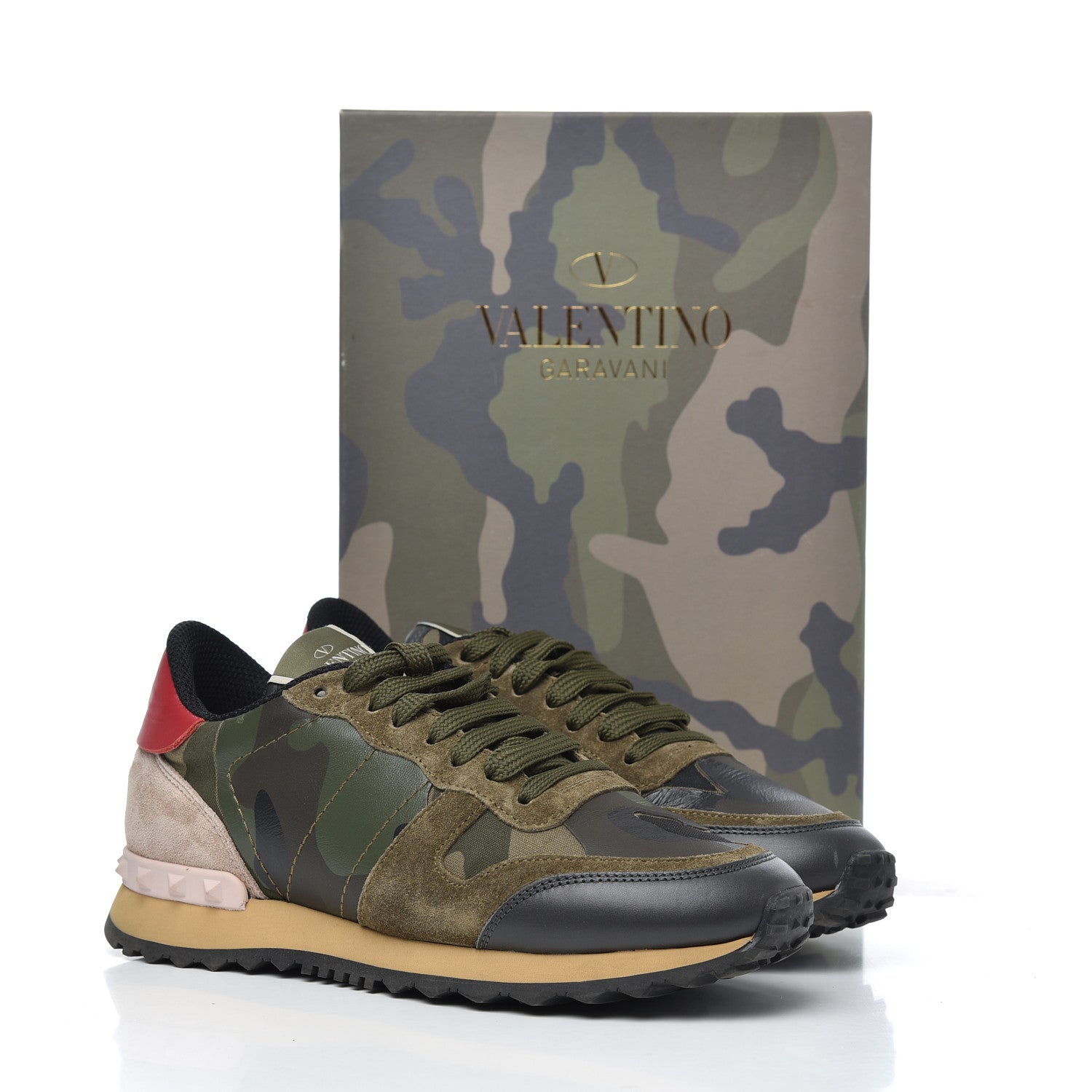 Valentino Garavani Nappa Suede Camouflage Womens Rockrunner Sneakers 37 Green Multicolor 18 of 18