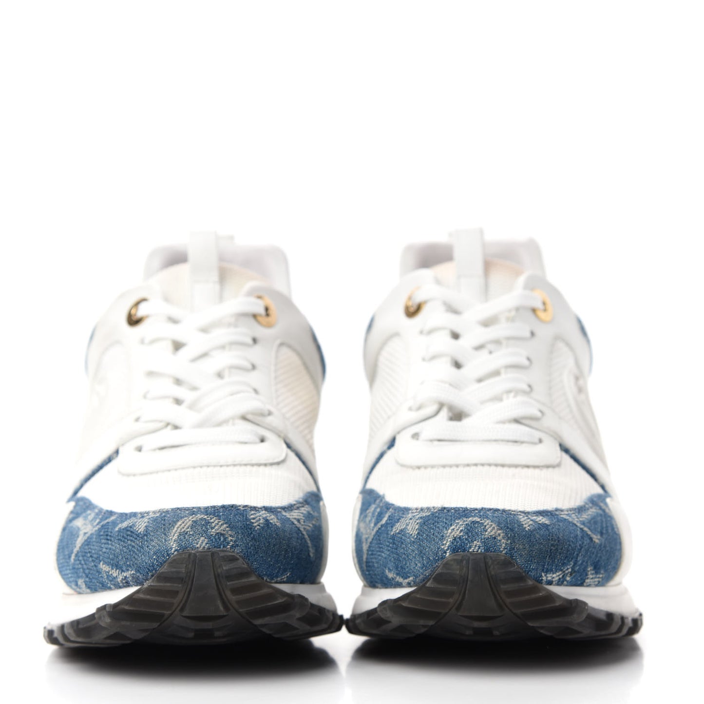 Calfskin Monogram Denim Run Away Sneakers 38.5 White