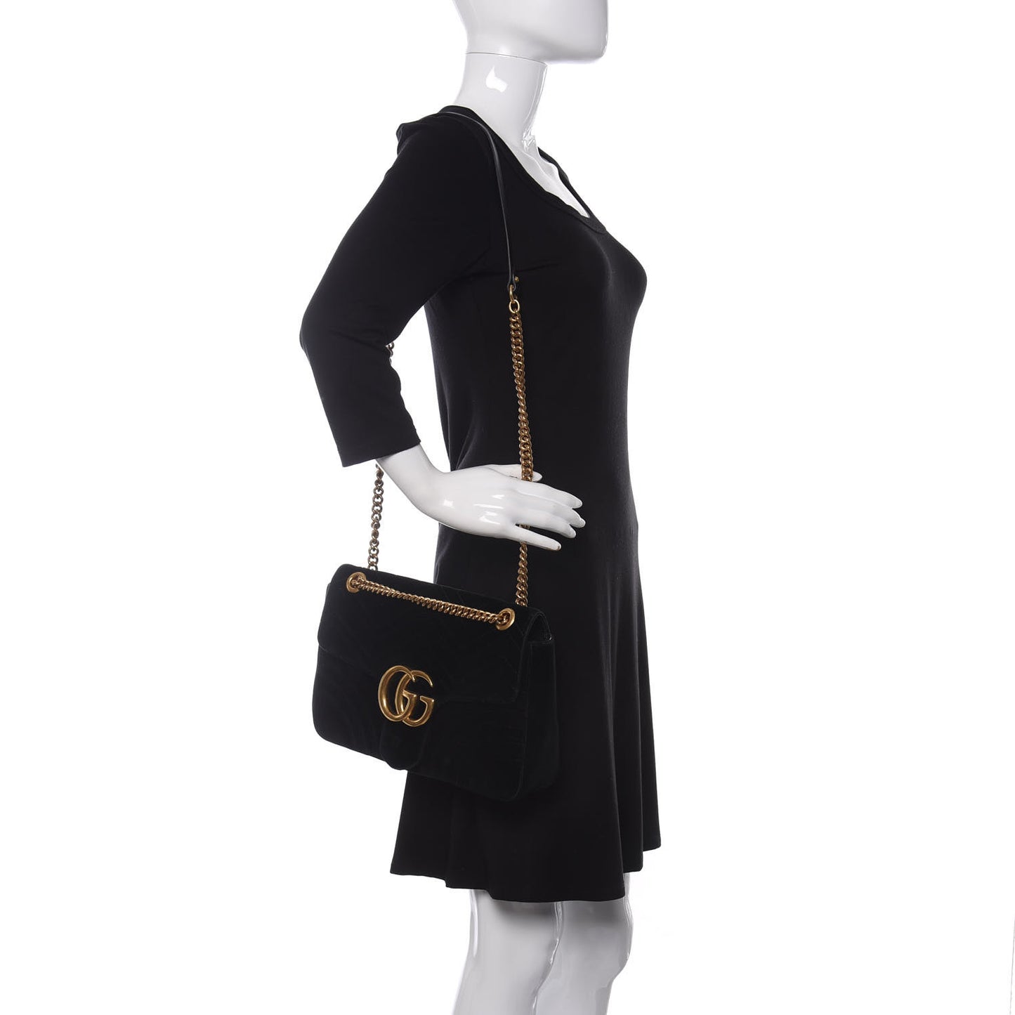 Velvet Matelasse Medium GG Marmont Shoulder Bag Black