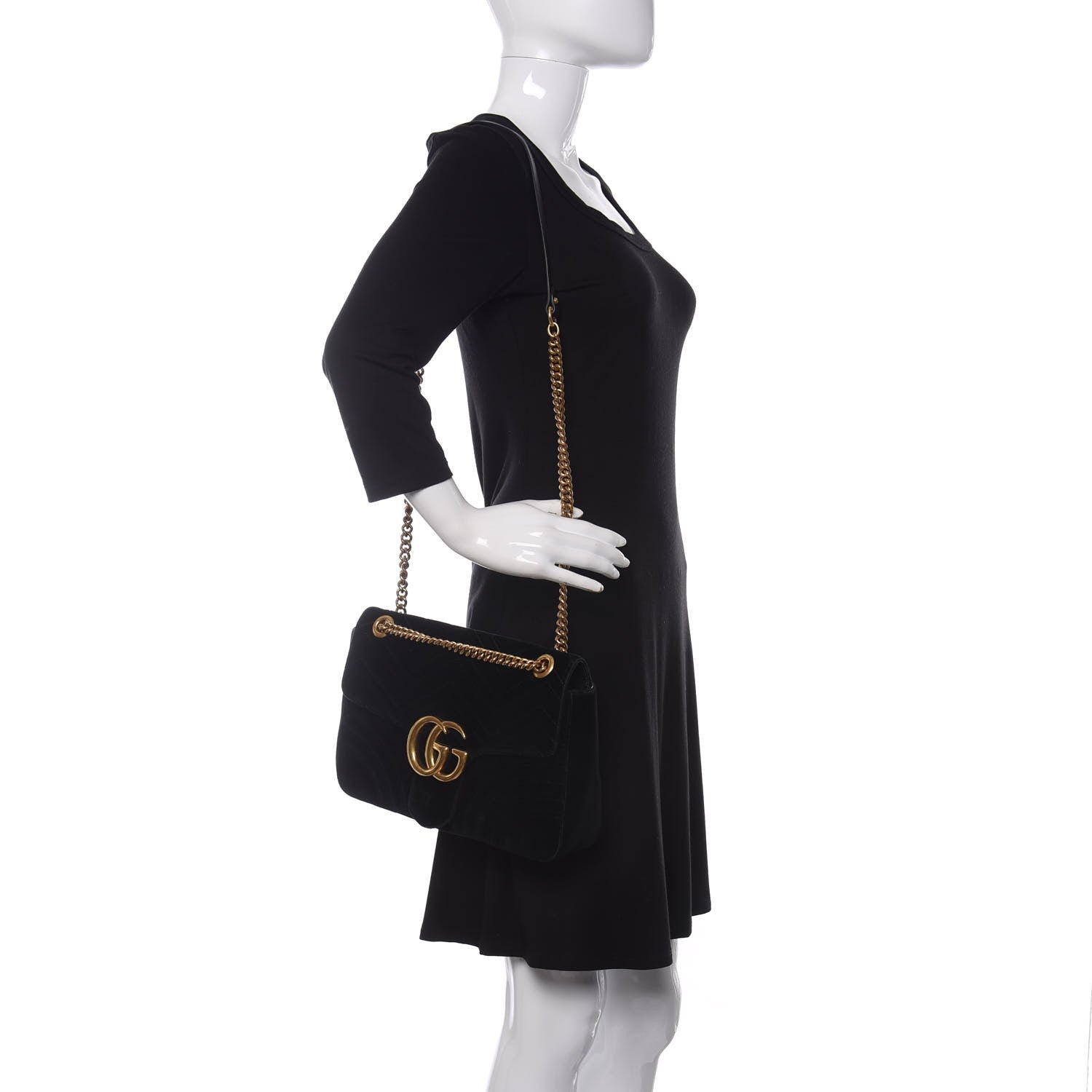Gucci Velvet Matelasse Medium GG Marmont Shoulder Bag Black 2 of 16