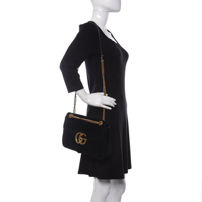 Gucci Velvet Matelasse Medium GG Marmont Shoulder Bag Black 2 of 16