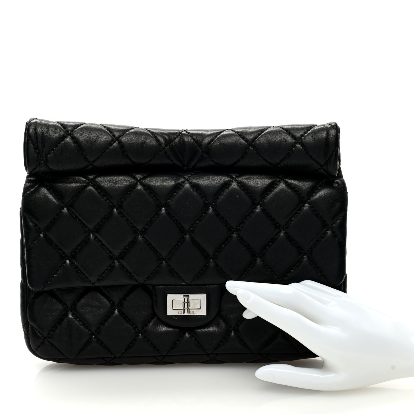 Lambskin Quilted Large Roll 2.55 Reissue Clutch Black