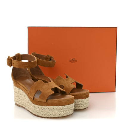 Hermes Suede Goatskin Elda Espadrille Wedge Sandals 35 Naturel 11 of 11