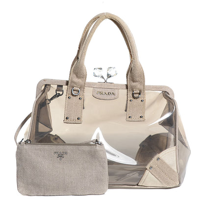 Prada Canvas Plexiglass Frame Crystal Kiss Lock Bag Naturale 1 of 10