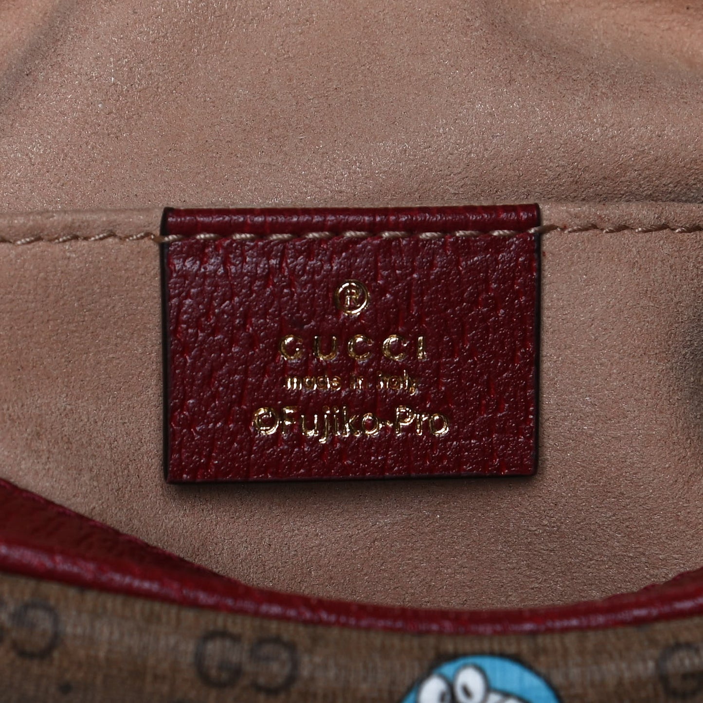 X DORAEMON Mini Vintage GG Supreme Monogram Camera Bag Beige Cherry Red