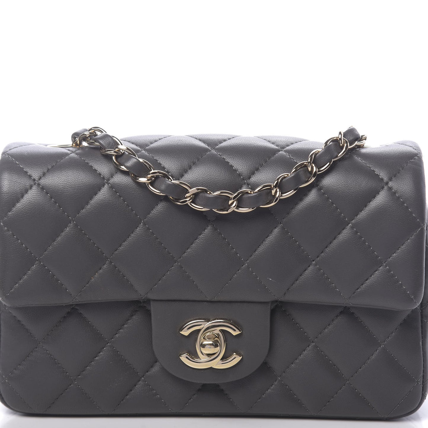 Lambskin Quilted Mini Rectangular Flap Grey
