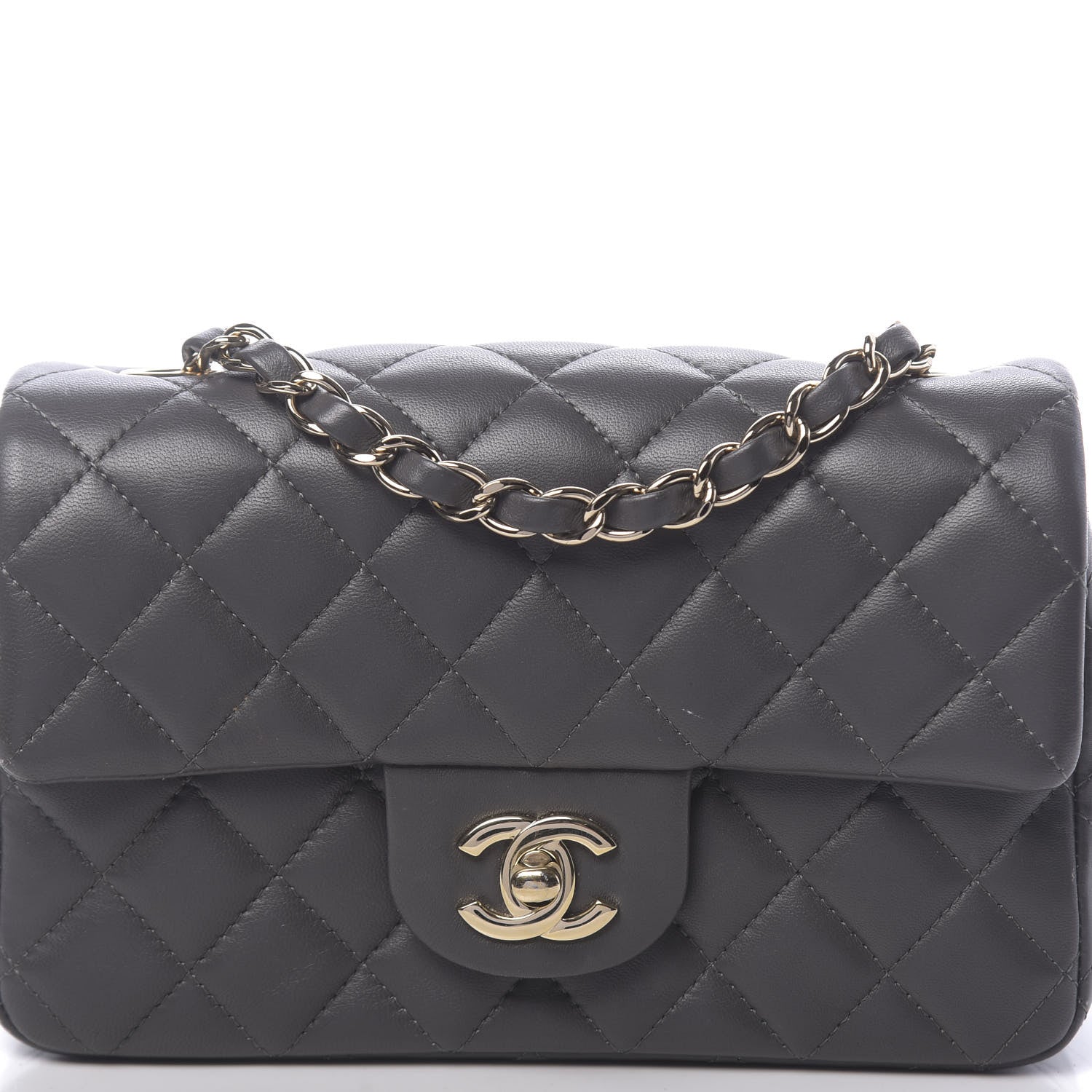 Chanel Lambskin Quilted Mini Rectangular Flap Grey 12 of 13