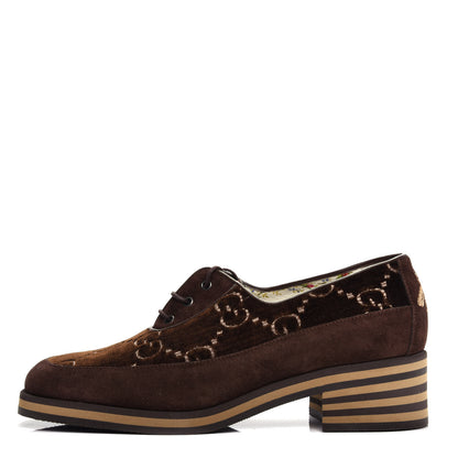 Gucci Velvet GG Monogram Thompson Derby Loafers 38 Vintage Cocoa Brown 1 of 11