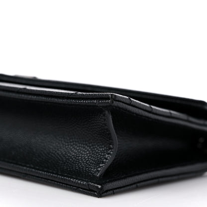 Saint Laurent Grain De Poudre Matelasse Chevron Monogram Envelope Chain Wallet Black 8 of 11