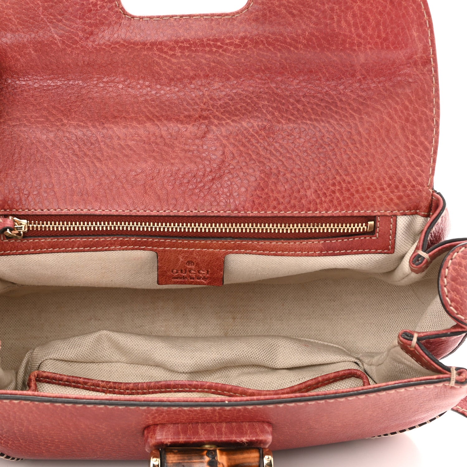 Gucci Calfskin Medium New Bamboo Top Handle Bag Red 5 of 13