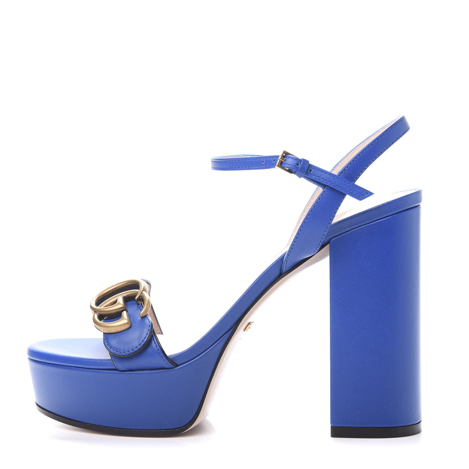 Gucci Calfskin GG Marmont Ankle Wrap 30/115mm Platform Sandals 36.5 Bright Blue 1 of 8