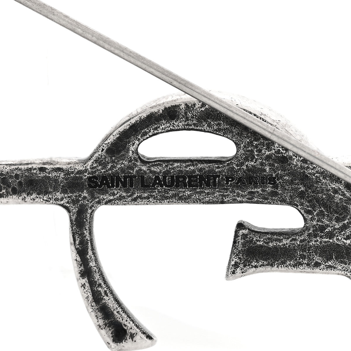 Saint Laurent Monogram Crocodile Opyum Brooch Silver 3 of 3