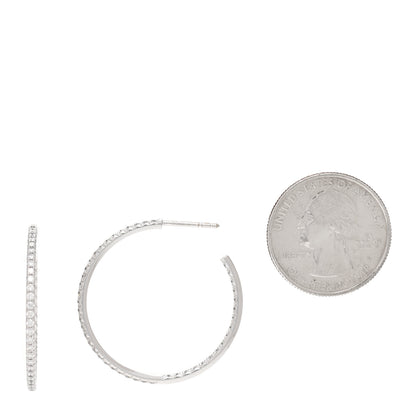 Tiffany 18K White Gold Diamond Medium Metro Hoop Earrings 2 of 5