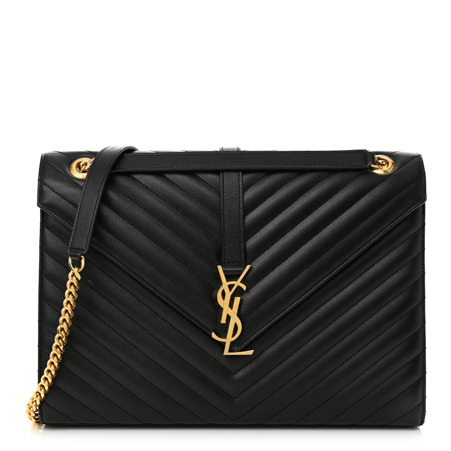 Saint Laurent Grain De Poudre Matelasse Chevron Large Monogram Satchel Black 1 of 15