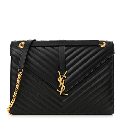 Saint Laurent Grain De Poudre Matelasse Chevron Large Monogram Satchel Black 1 of 15