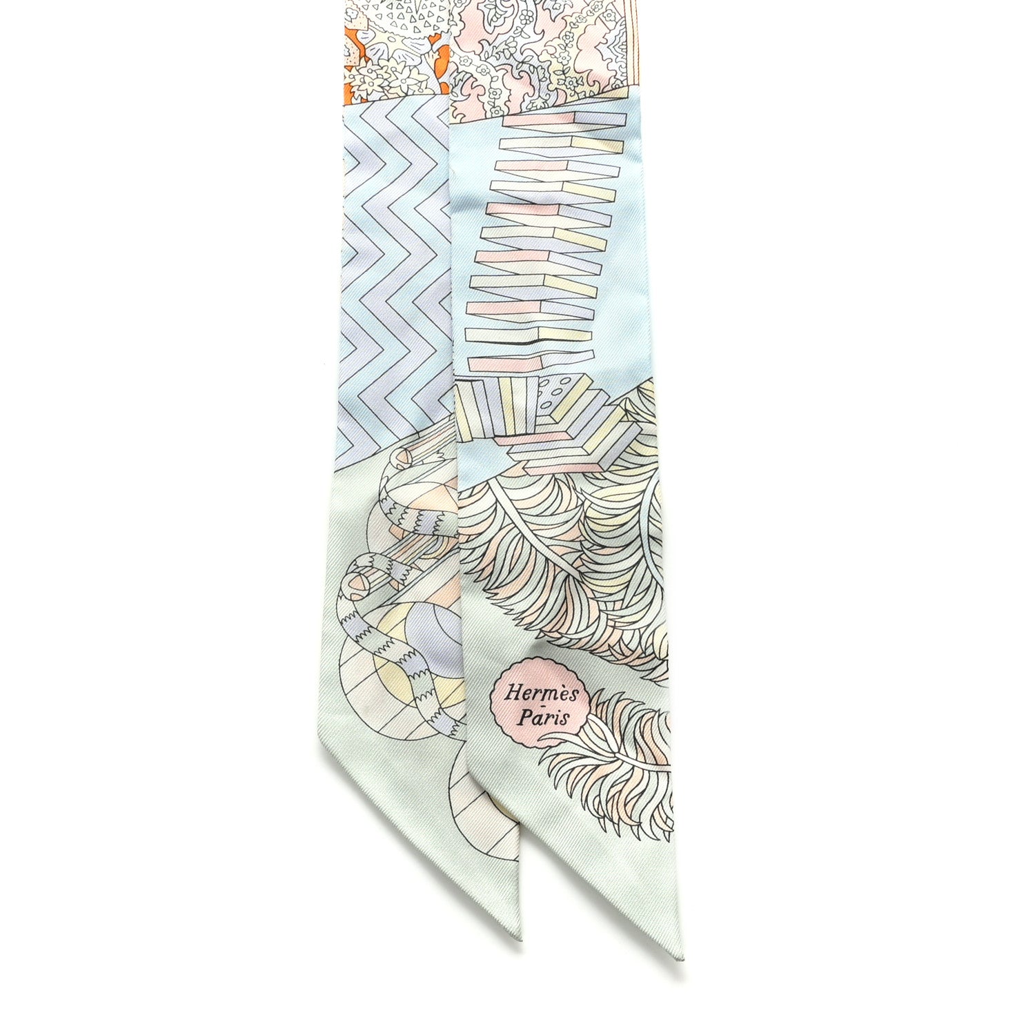Hermes Silk De l'Ombrelle Aux Duels Twilly Ciel Rose Pale Orange 2 of 4