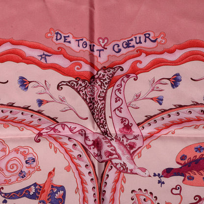 Hermes Silk De Tout Coeur Scarf 90 Vieux Rose Rose Pale Violine 4 of 5