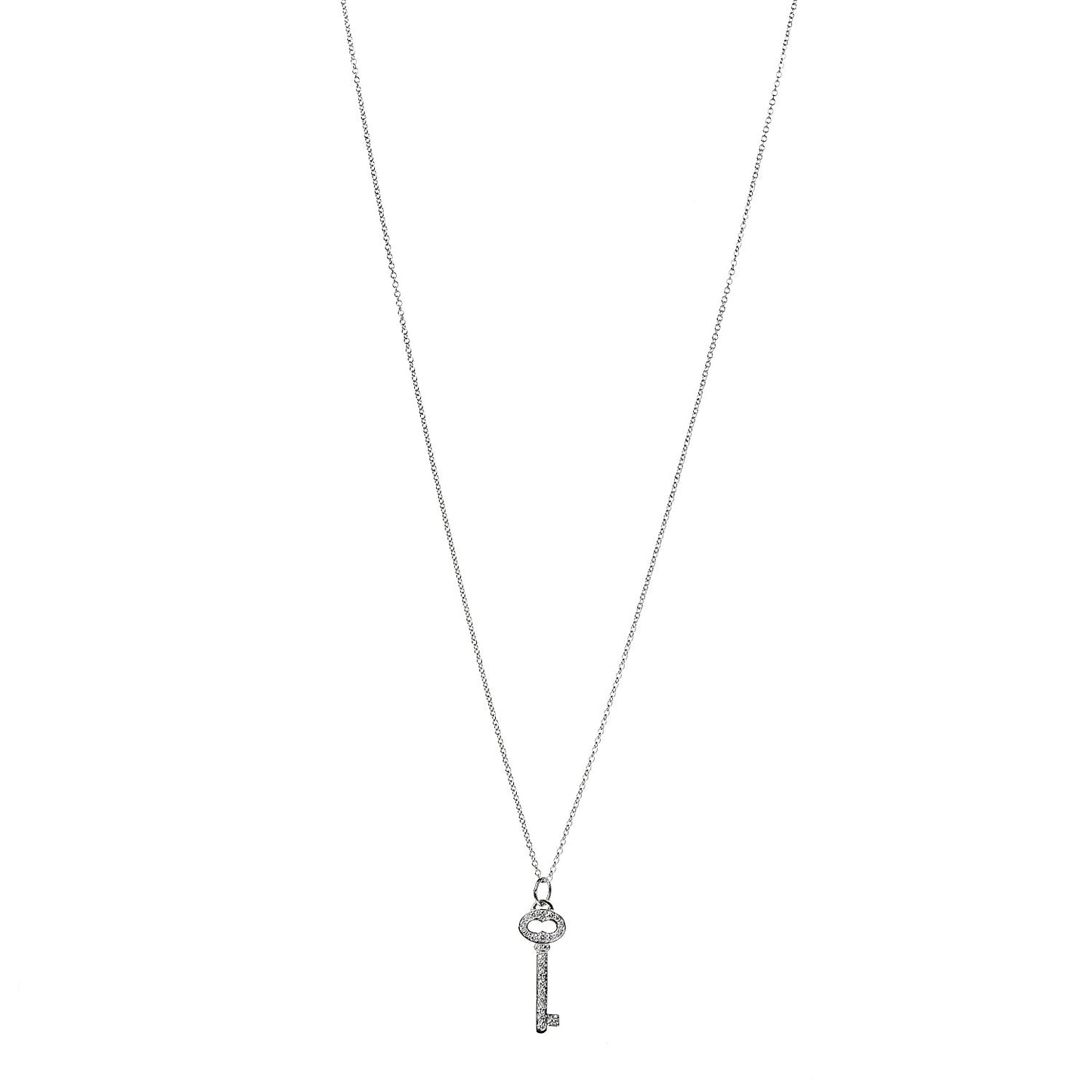 Platinum Diamond Mini Vintage Oval Key Pendant Necklace