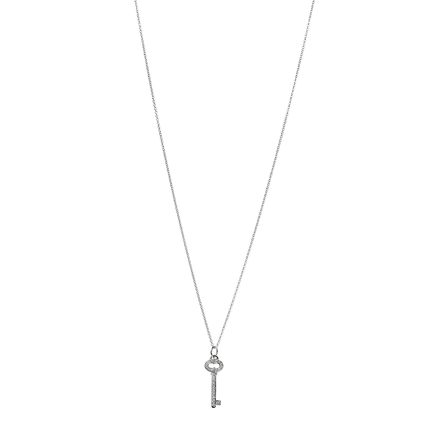 Tiffany Platinum Diamond Mini Vintage Oval Key Pendant Necklace 1 of 7