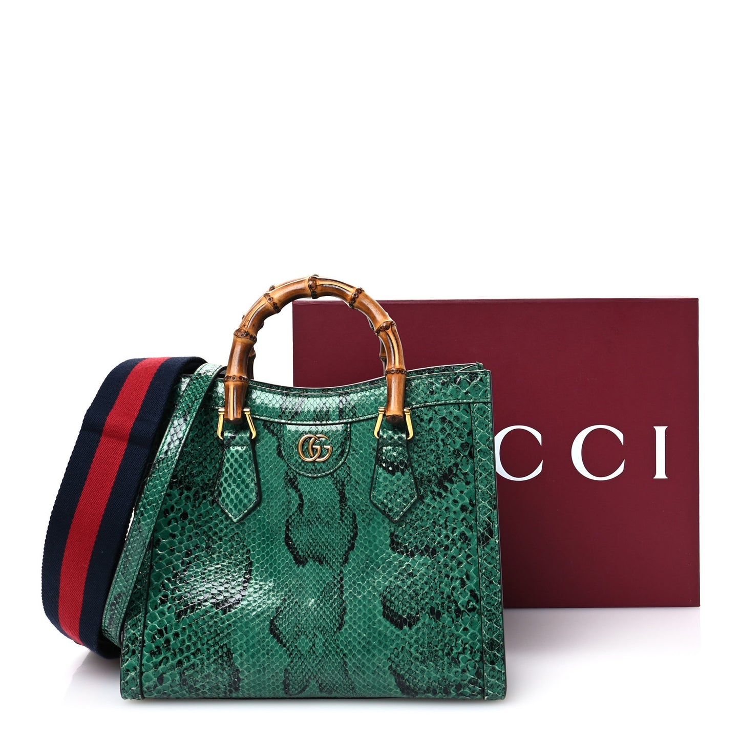 Snakeskin Small Diana Tote Bag Green