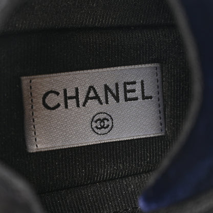 Chanel Suede Velvet Lambskin Mens CC Sneakers 44 Black Blue Silver 7 of 11