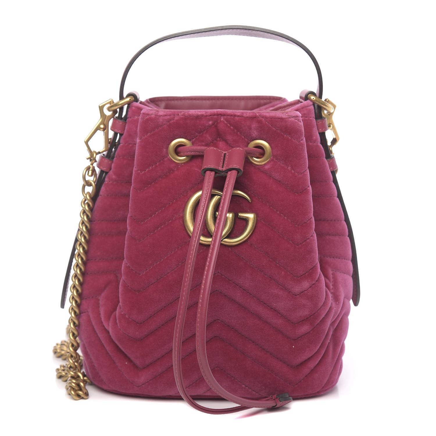 Gucci Velvet Matelasse GG Marmont Bucket Bag Light Raspberry Rose 1 of 10