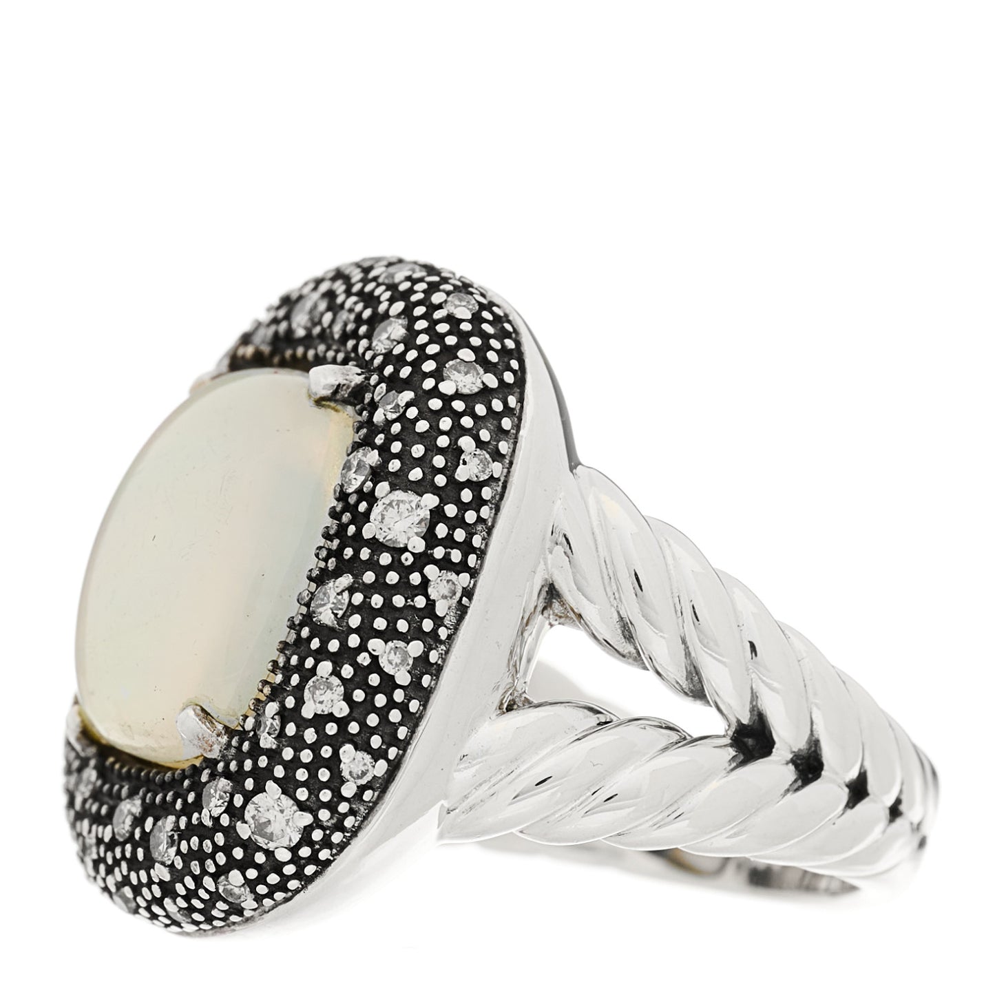 Sterling Silver Diamond Mother of Pearl Quartz 14mm Midnight Melange Ring 59 8.75