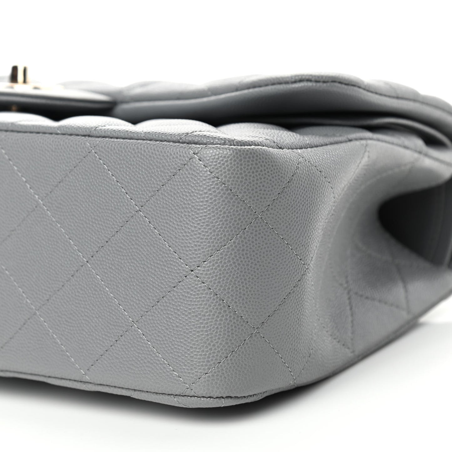 Caviar Quilted Jumbo Double Flap Grey