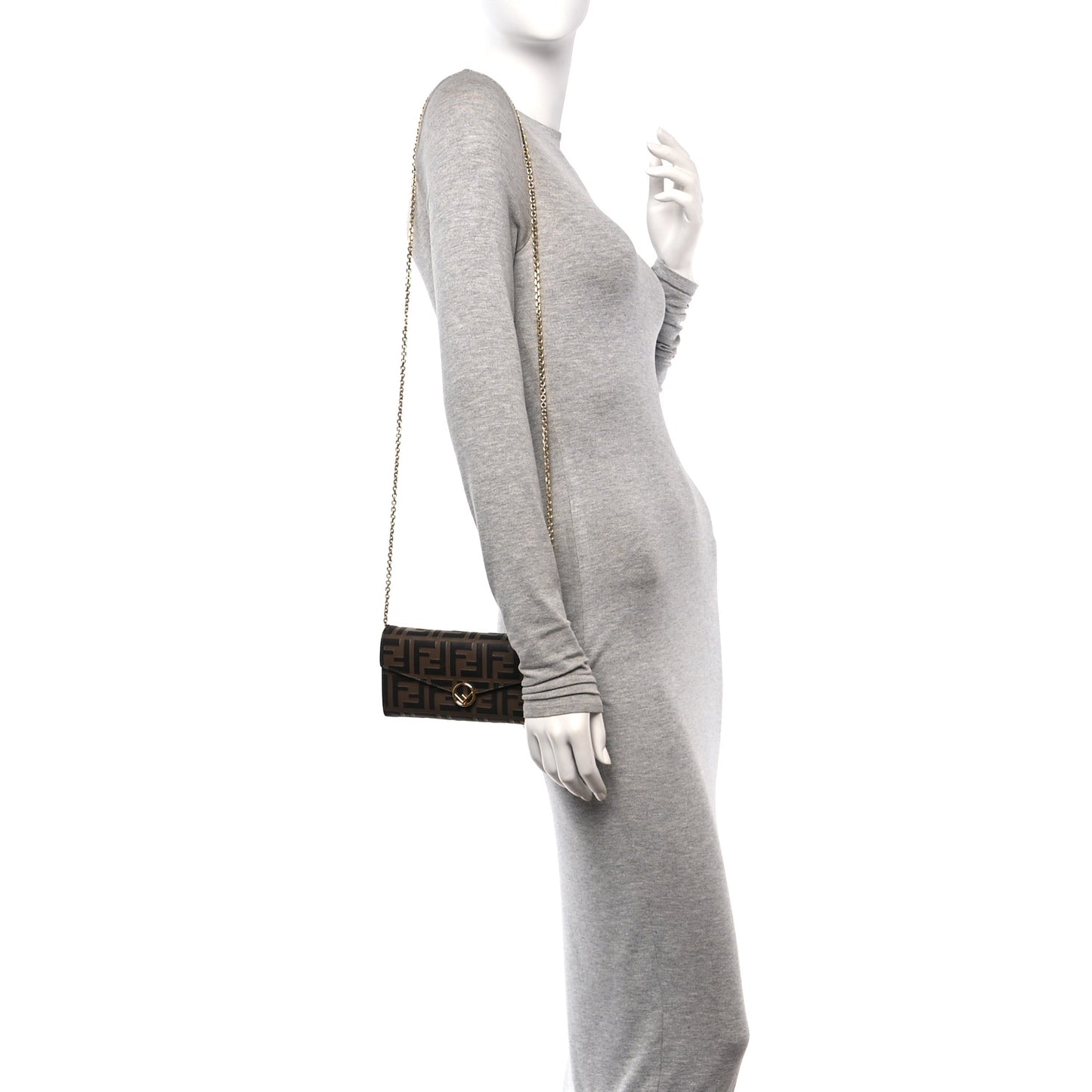Vitello Soft F is Fendi Bi-Color FF 1974 Embossed Continental Envelope Wallet On Chain Maya Black