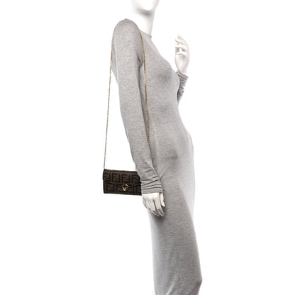 Fendi Vitello Soft F is Fendi Bi-Color FF 1974 Embossed Continental Envelope Wallet On Chain Maya Black 2 of 18