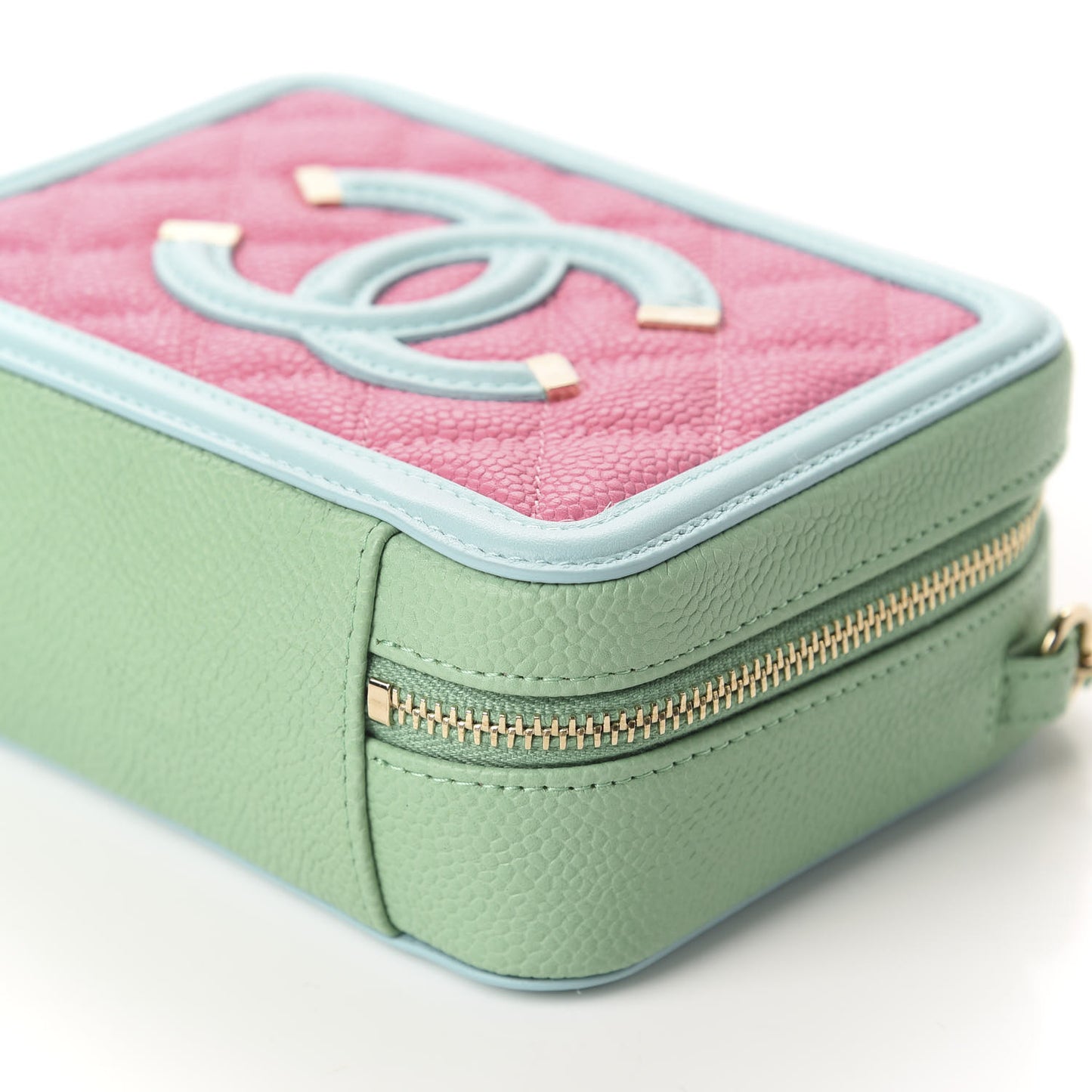 Caviar Quilted Filigree Vanity Clutch With Chain Pink Light Blue Green