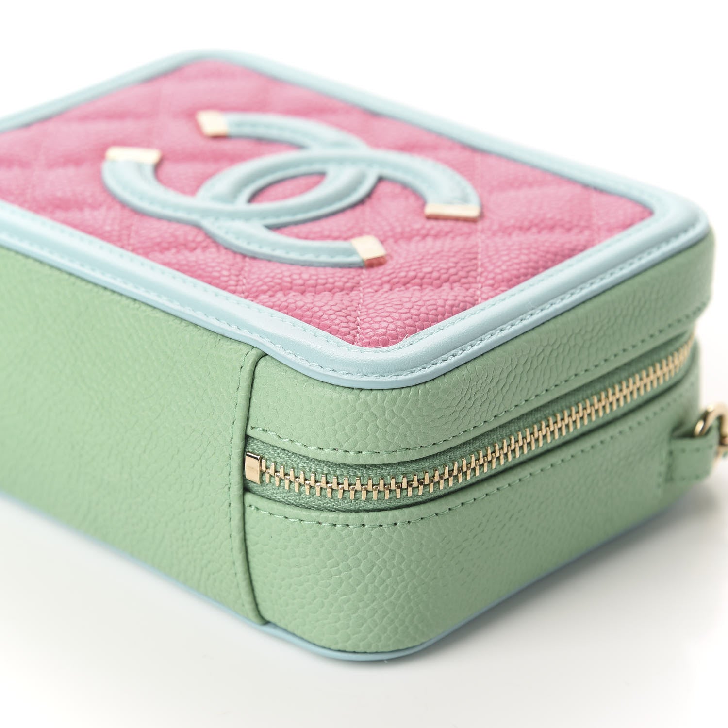 Chanel Caviar Quilted Filigree Vanity Clutch With Chain Pink Light Blue Green 7 of 10