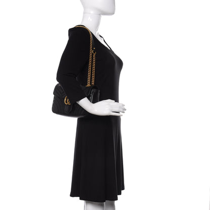 Gucci Calfskin Matelasse Small GG Marmont Shoulder Bag Black 2 of 12