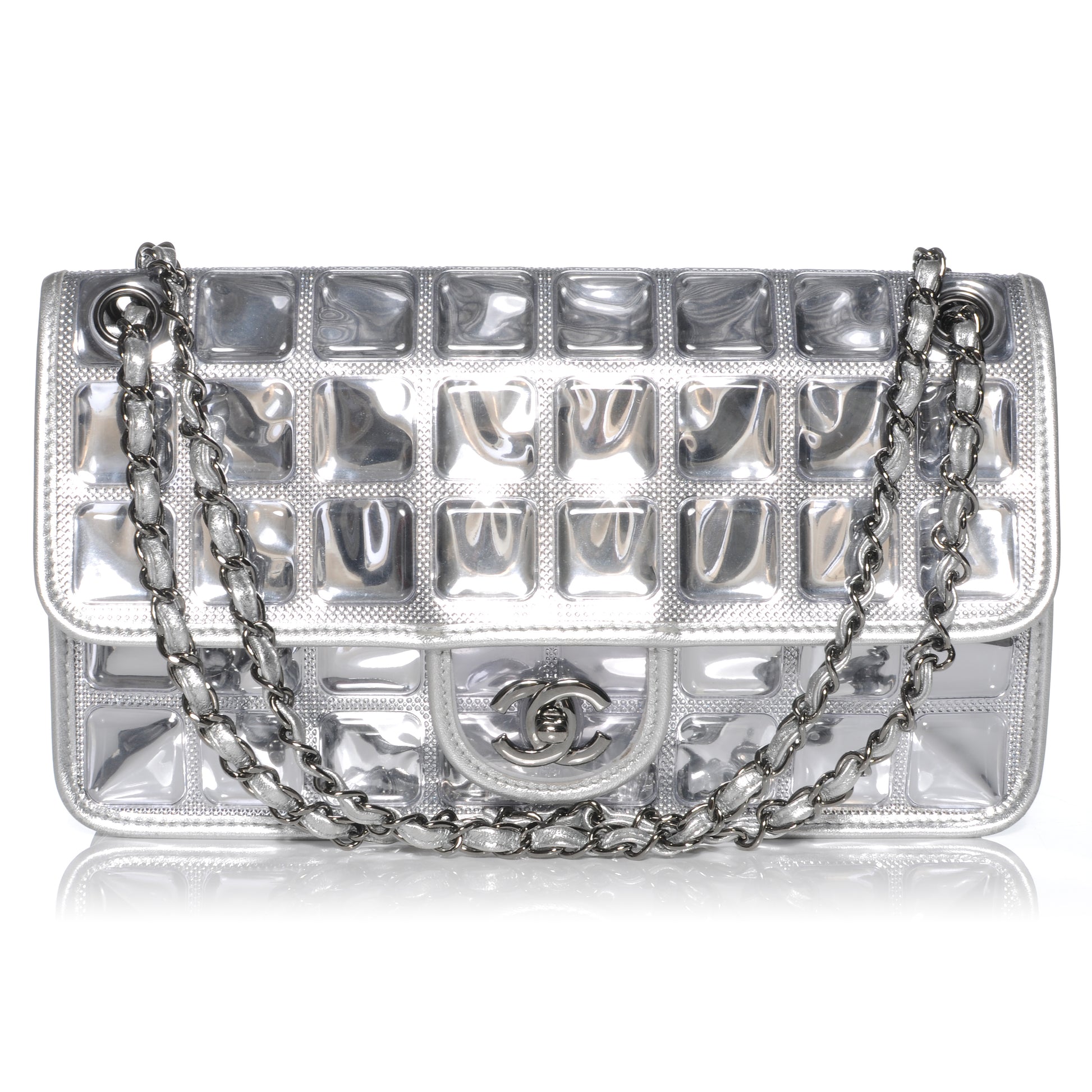 Chanel Vinyl Large Ice Cube Flap Silver 1 of 9