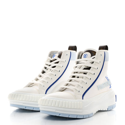 Louis Vuitton Canvas Monogram LV Squad Sneaker Boots 38 White Blue 3 of 9