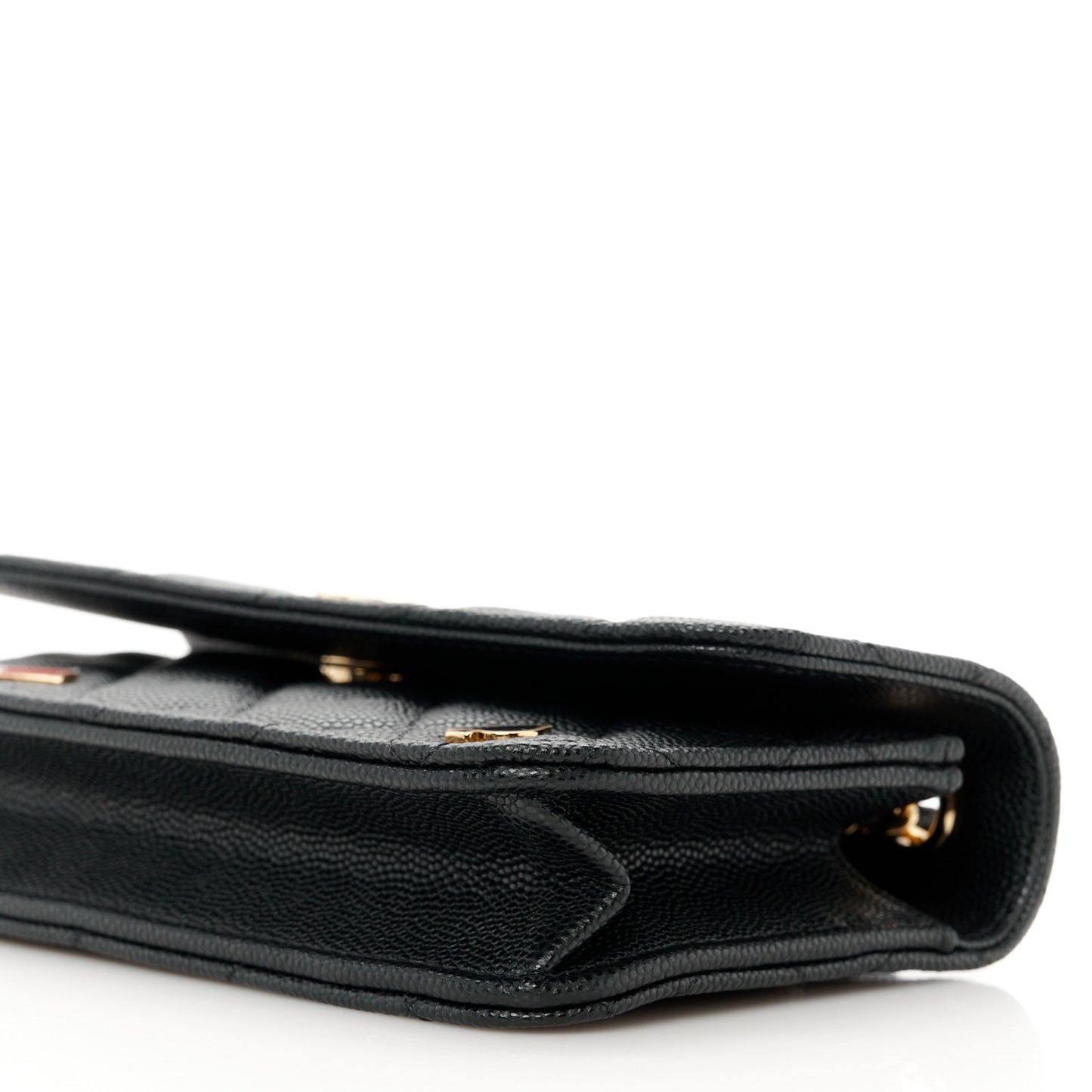 Caviar Quilted Enamel Coco Casino Flap Phone Holder With Chain Black