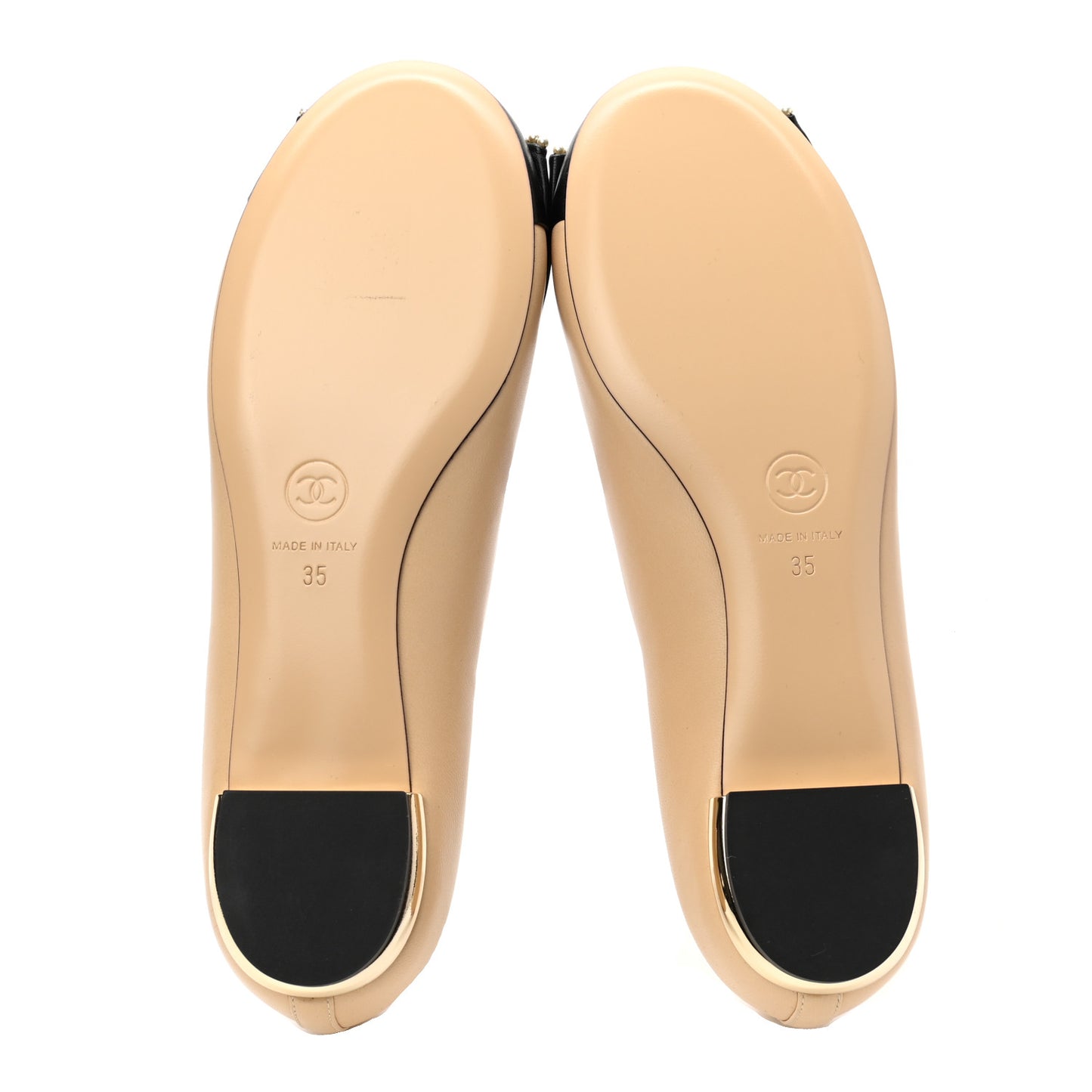Lambskin Pearl Bow Ballerina Flats 35 Beige Black