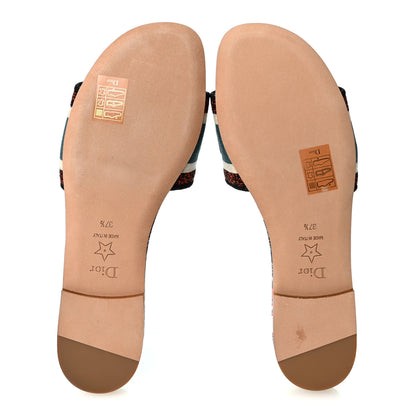 Christian Dior Canvas Embroidered Dway Flat Slide Sandals 37.5 Multicolor 5 of 9