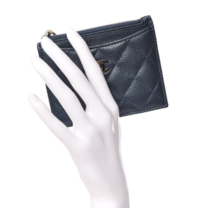 Chanel Metallic Caviar Quilted CC Zip Card Holder Dark Blue 2 of 8