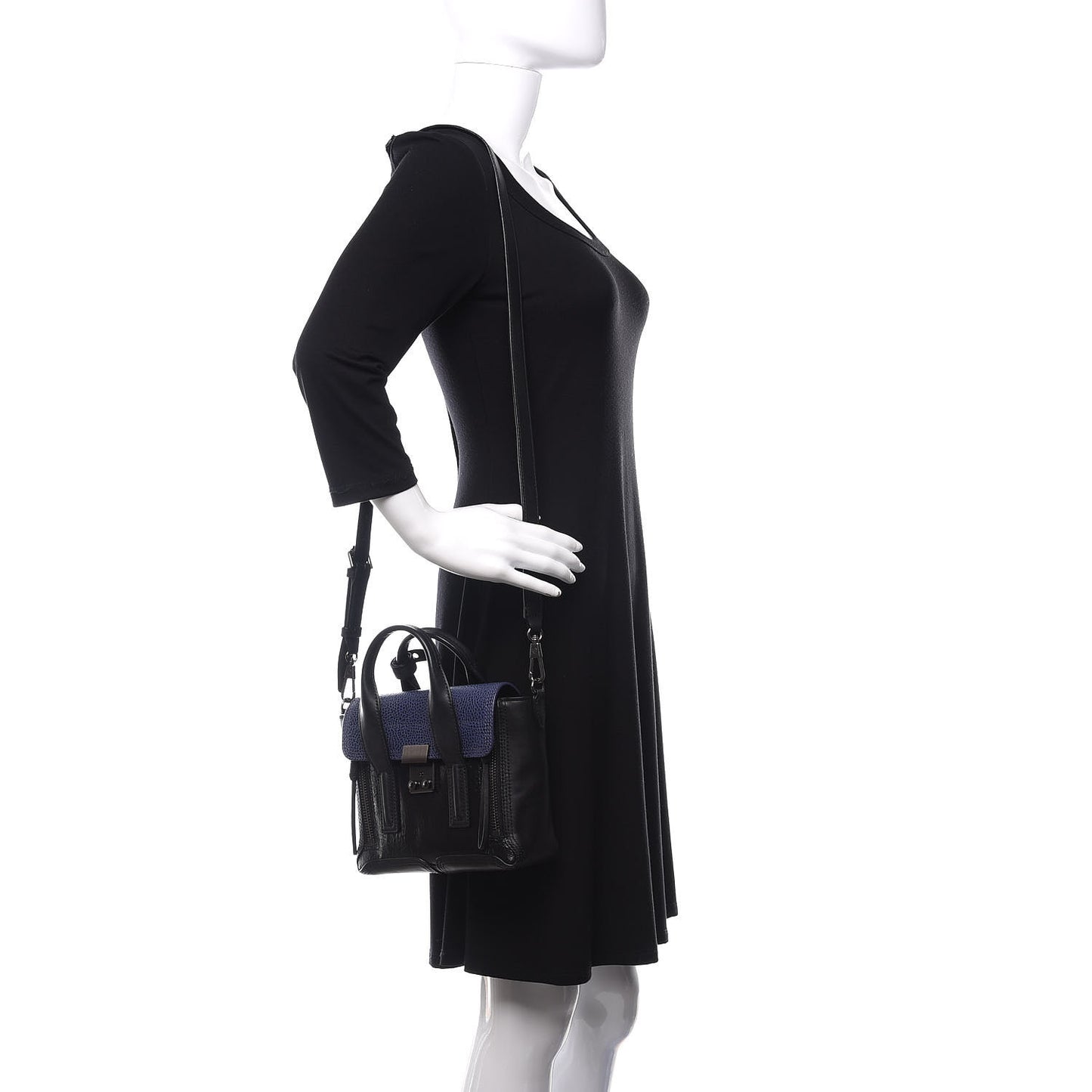 3.1 Textured Patent Calfskin Mini Pashli Satchel Black Blue