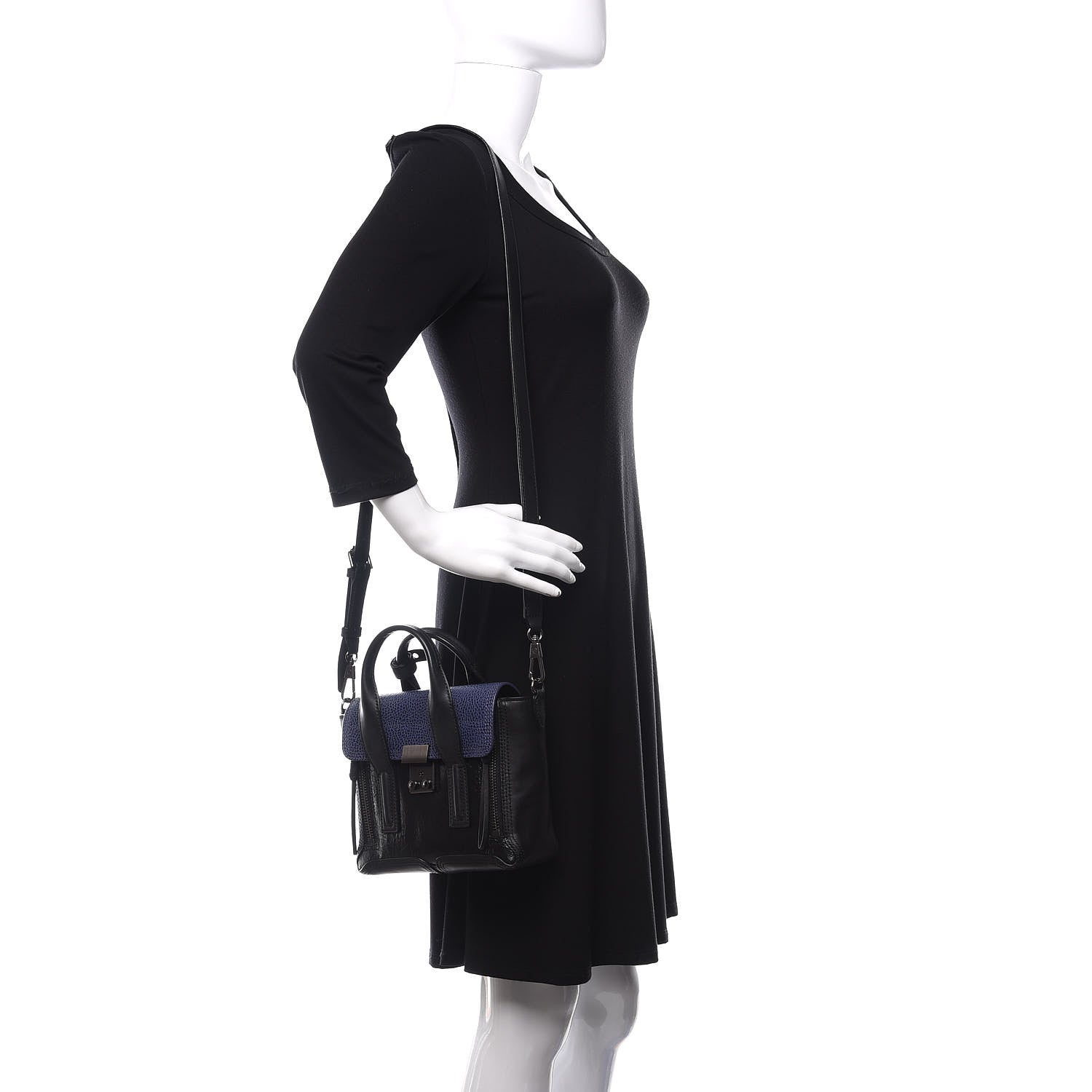 3.1 Phillip Lim 3.1 Textured Patent Calfskin Mini Pashli Satchel Black Blue 2 of 10