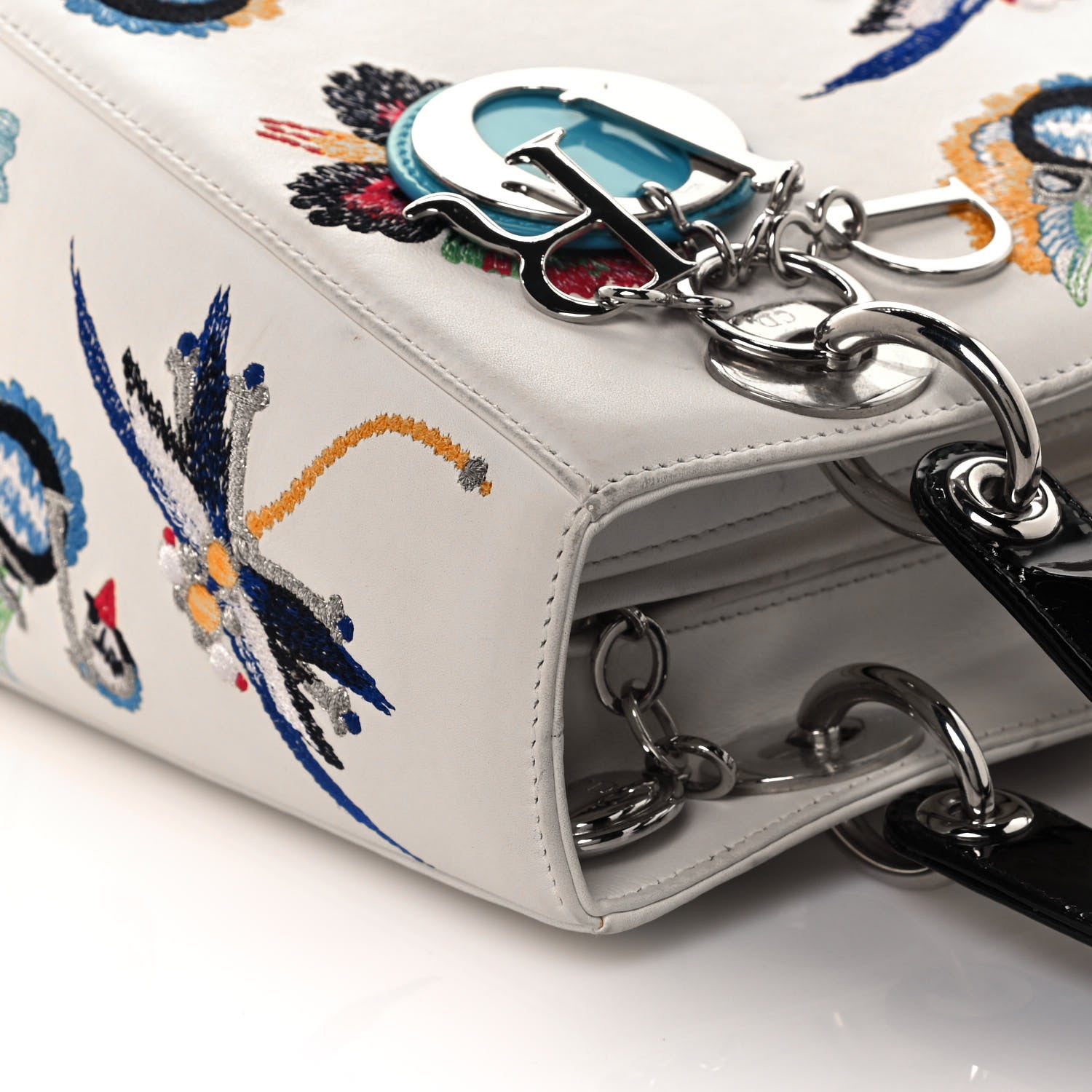 Christian Dior Smooth Calfskin Embroidered Medium Lady Dior White Multicolor 8 of 12