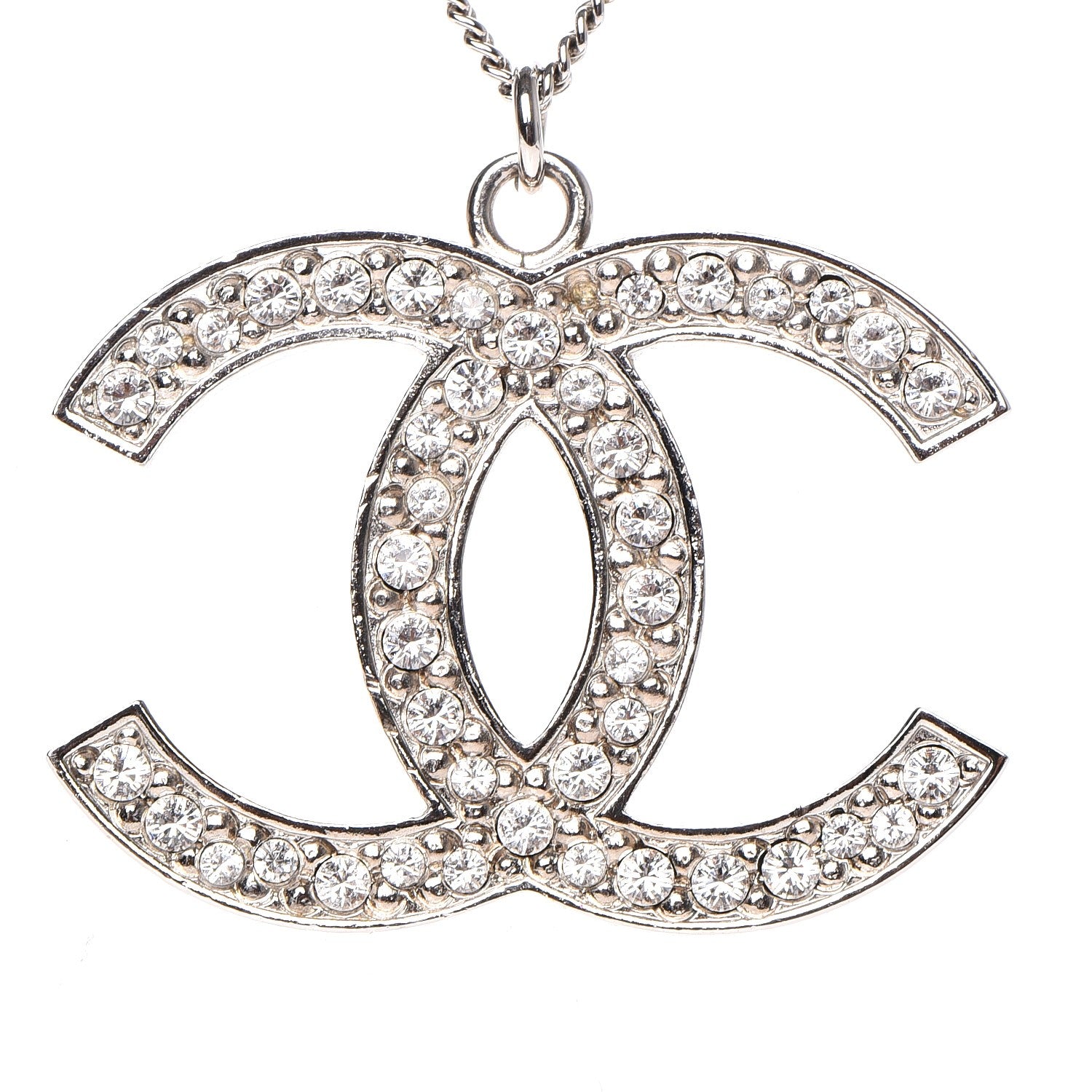 Chanel Crystal Large CC Necklace Silver 5 of 7