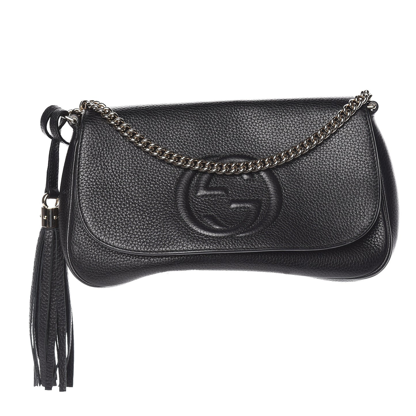 Pebbled Calfskin Medium Soho Flap Crossbody Black