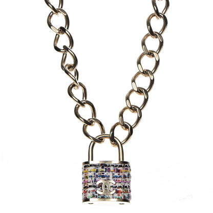 Chanel Tweed CC Padlock Chain Necklace Gold Multicolor 1 of 5