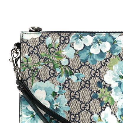 Gucci GG Supreme Monogram Blooms Small Zip Wristlet Pouch Beige Blue Black 7 of 9