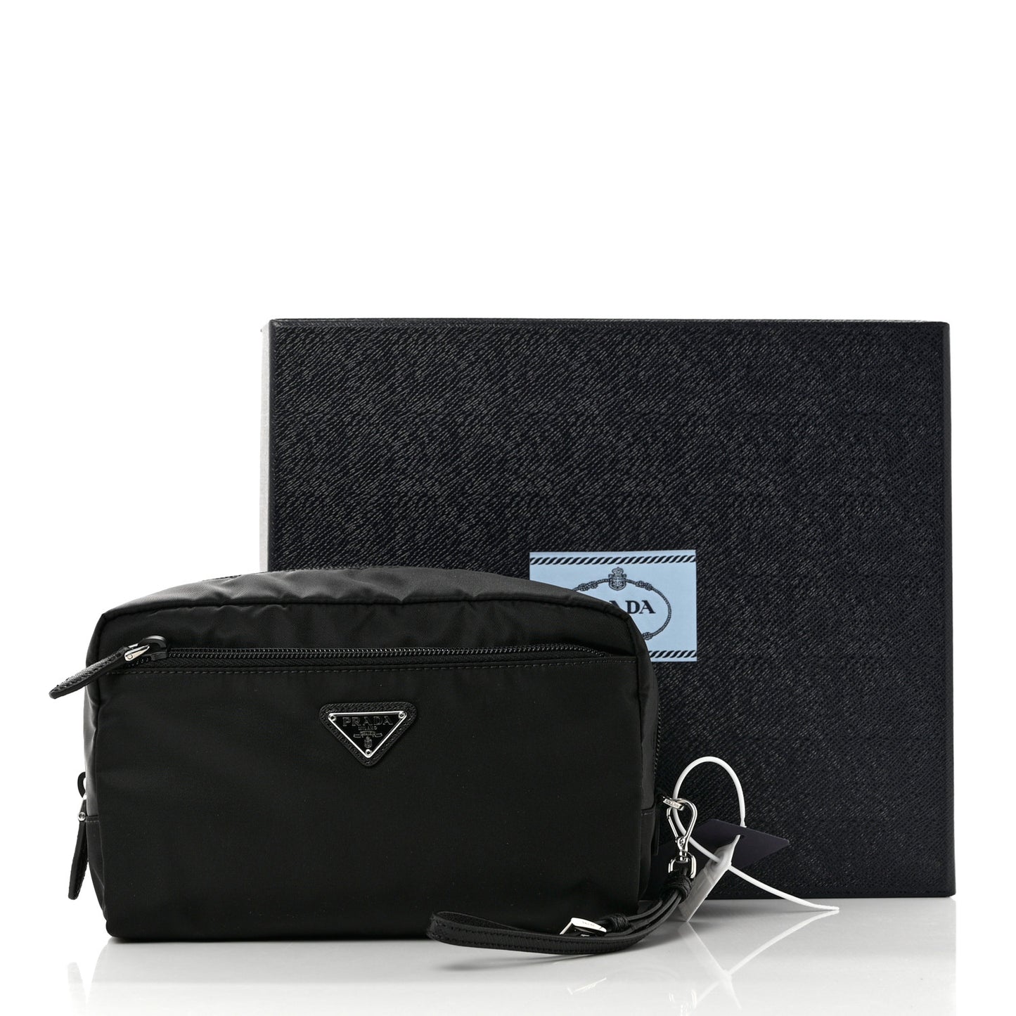 Re-Nylon Saffiano Pouch Wristlet Black